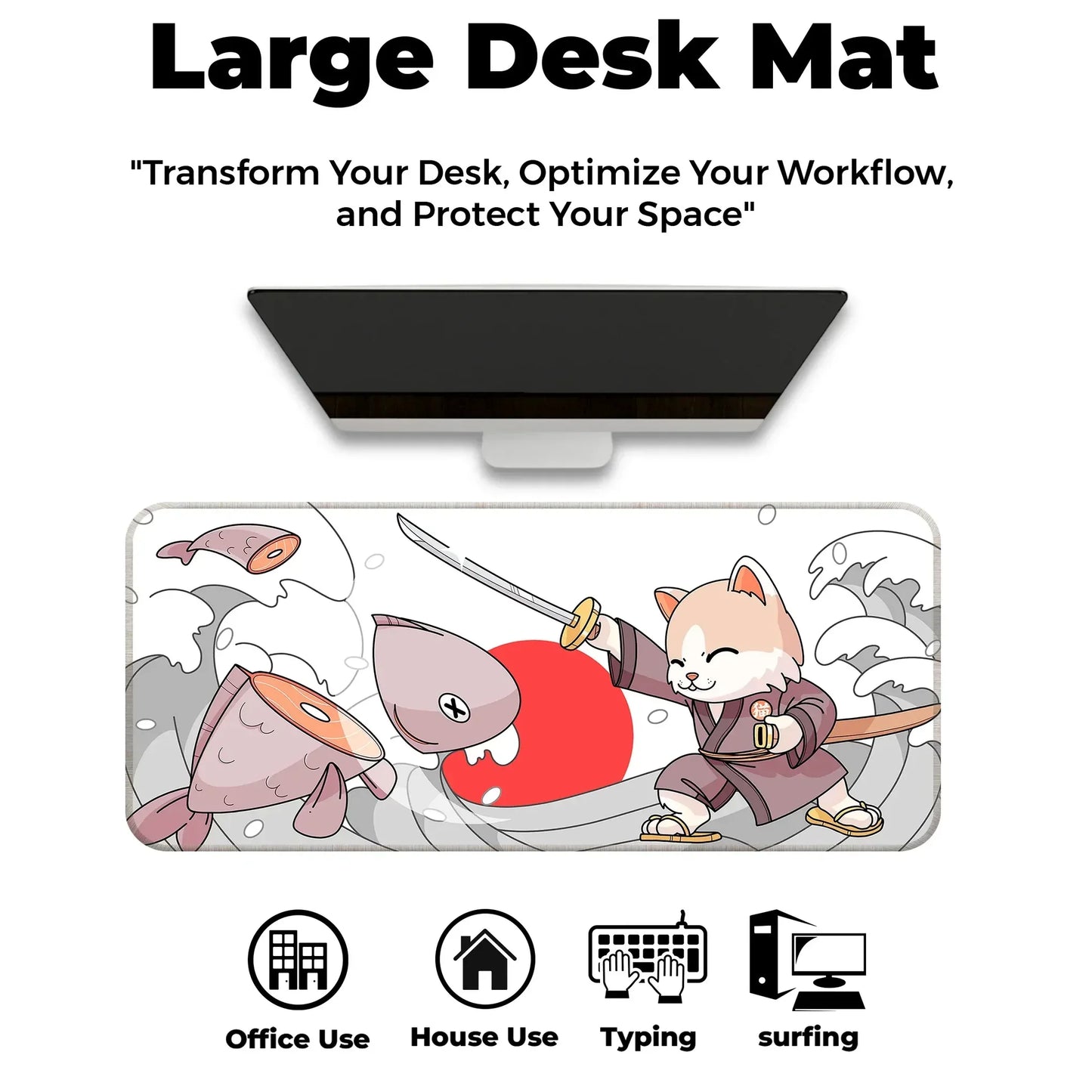 Japanese Cat - White - XL Mousepad