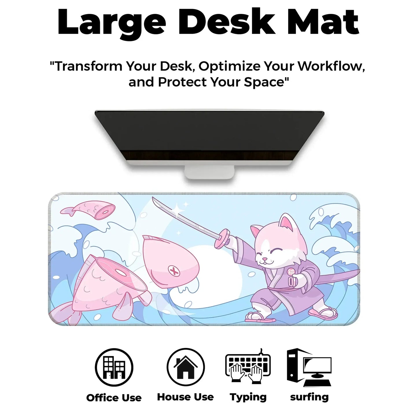 Japanese Cat - Blue - E-XL Mousepad