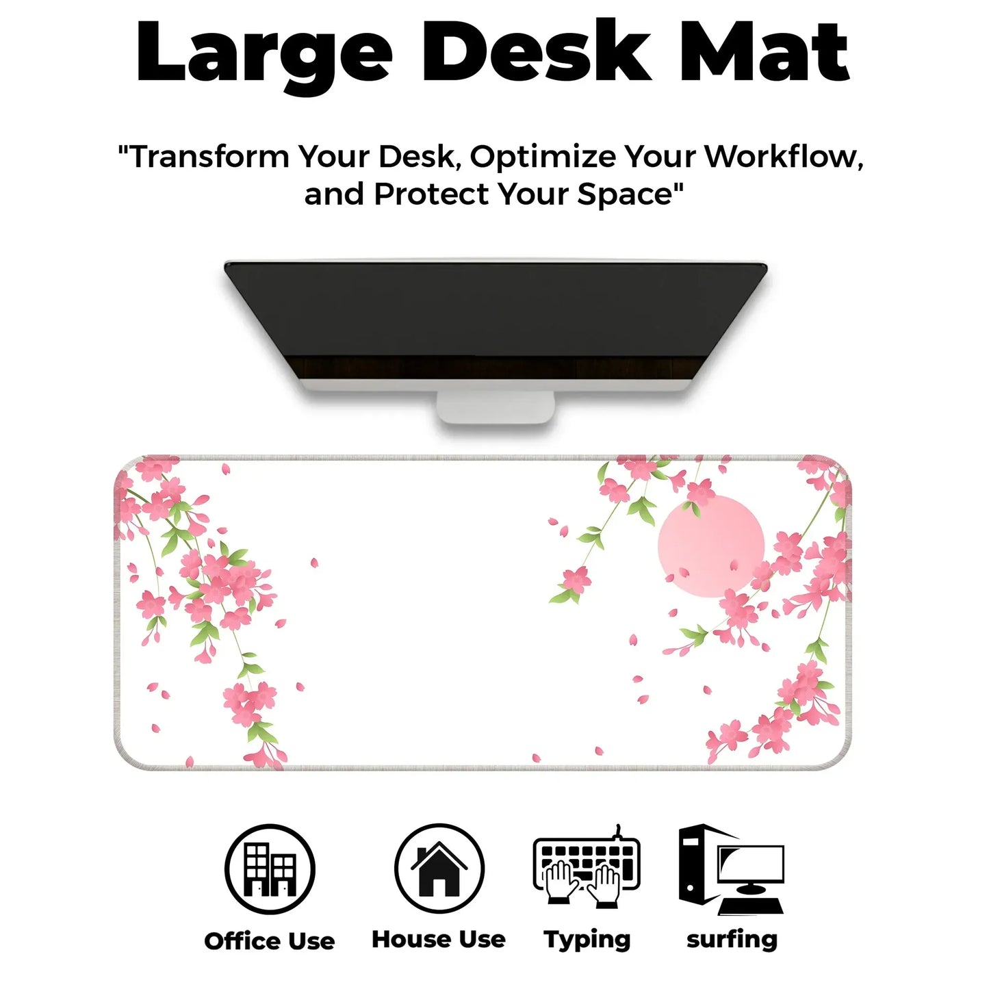 Sakura Petals Moon - White - E-XL Mousepad
