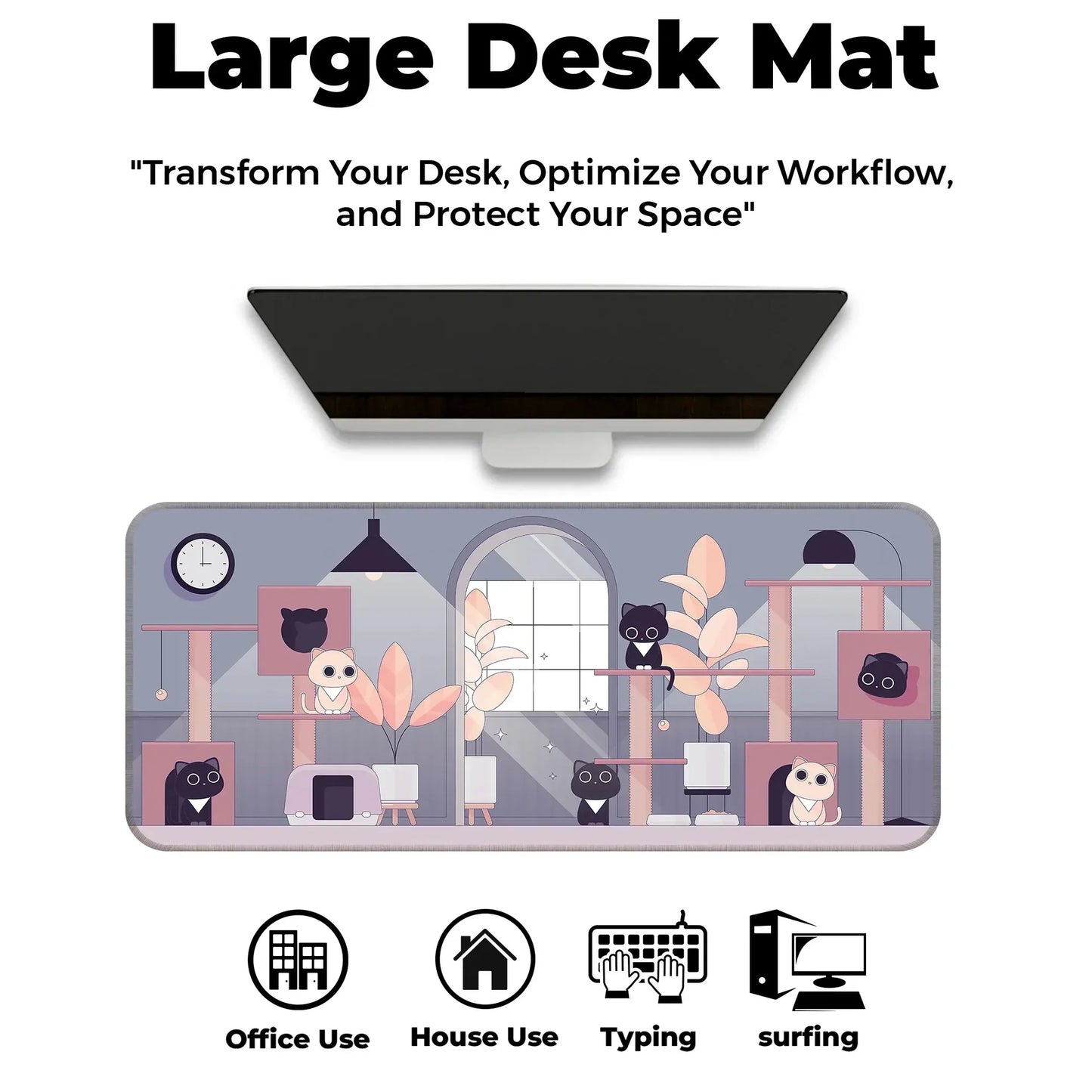 Relaxed Black Kittens - Lavender - XL Mousepad