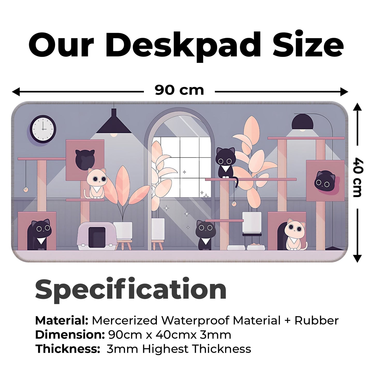 Relaxed Black Kittens - Lavender - XXL Mousepad