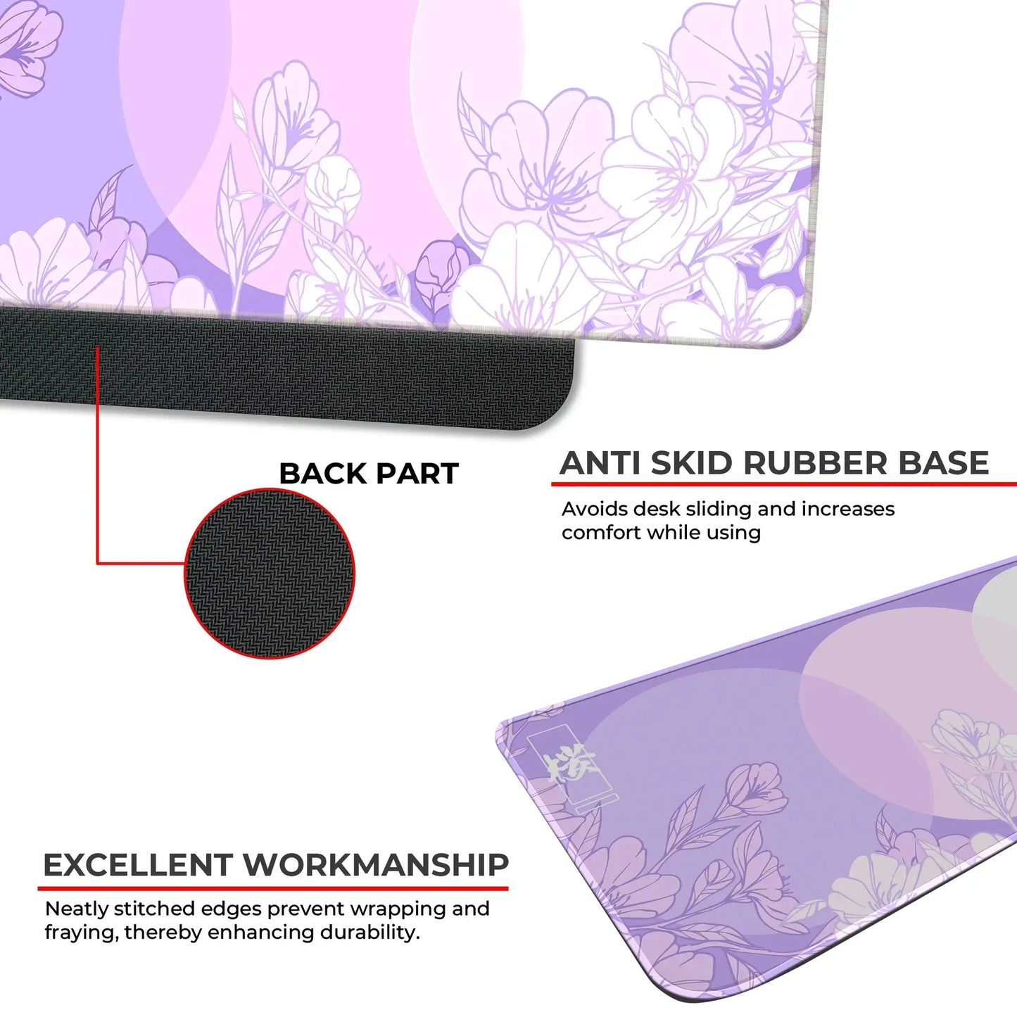 Sakura Circles - Lavender - E-XL Mousepad