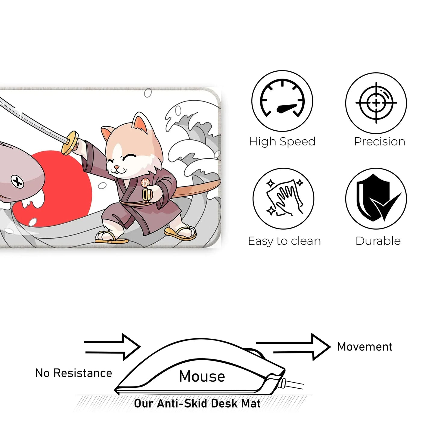 Japanese Cat - White - XL Mousepad