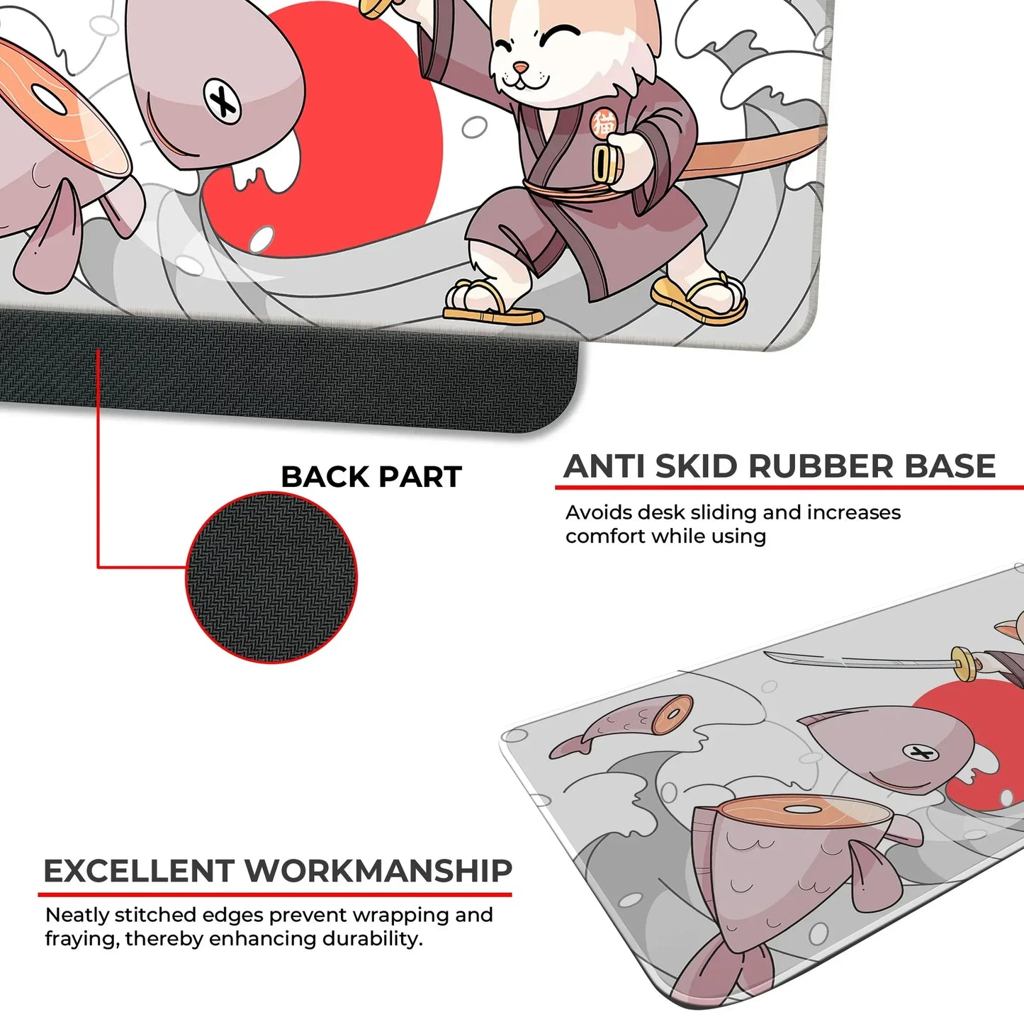Japanese Cat - White - XL Mousepad