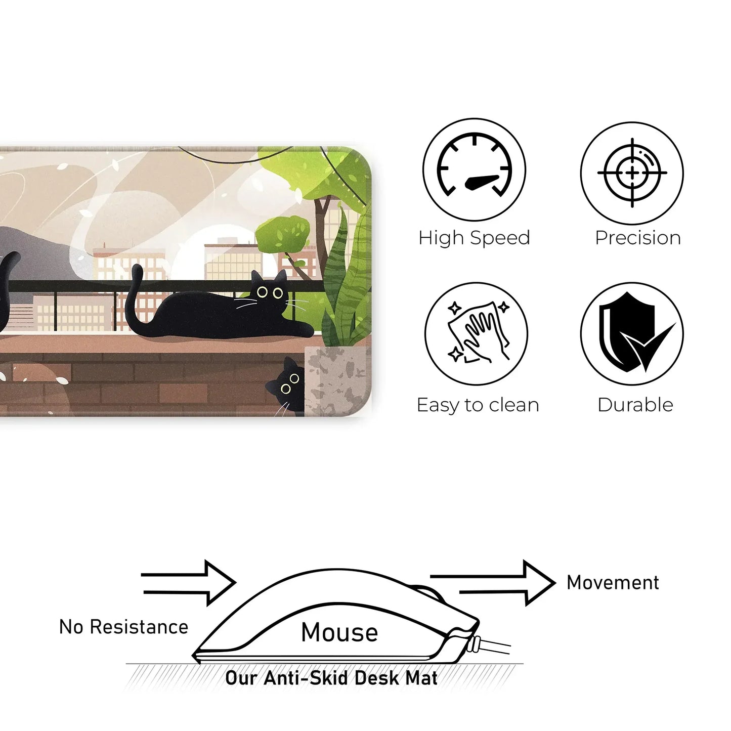 Relaxed Black Kittens - Green - XL Mousepad