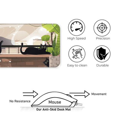 Relaxed Black Kittens - Green - XL Mousepad