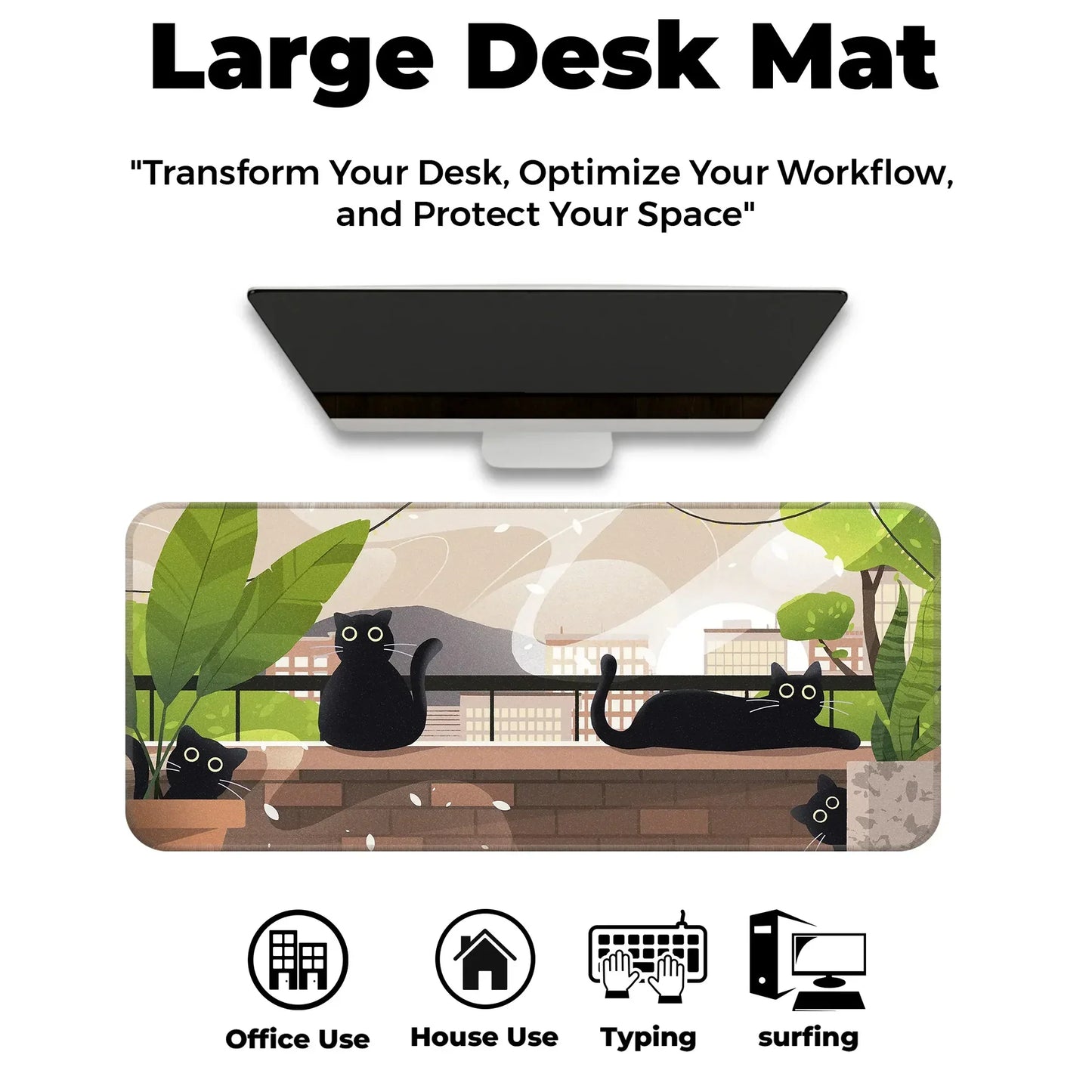 Relaxed Black Kittens - Green - XXL Mousepad