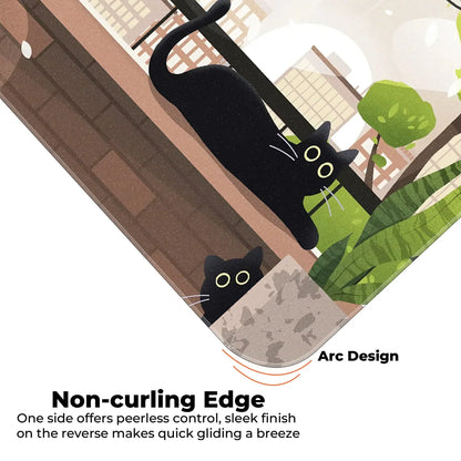 Relaxed Black Kittens - Green - XL Mousepad
