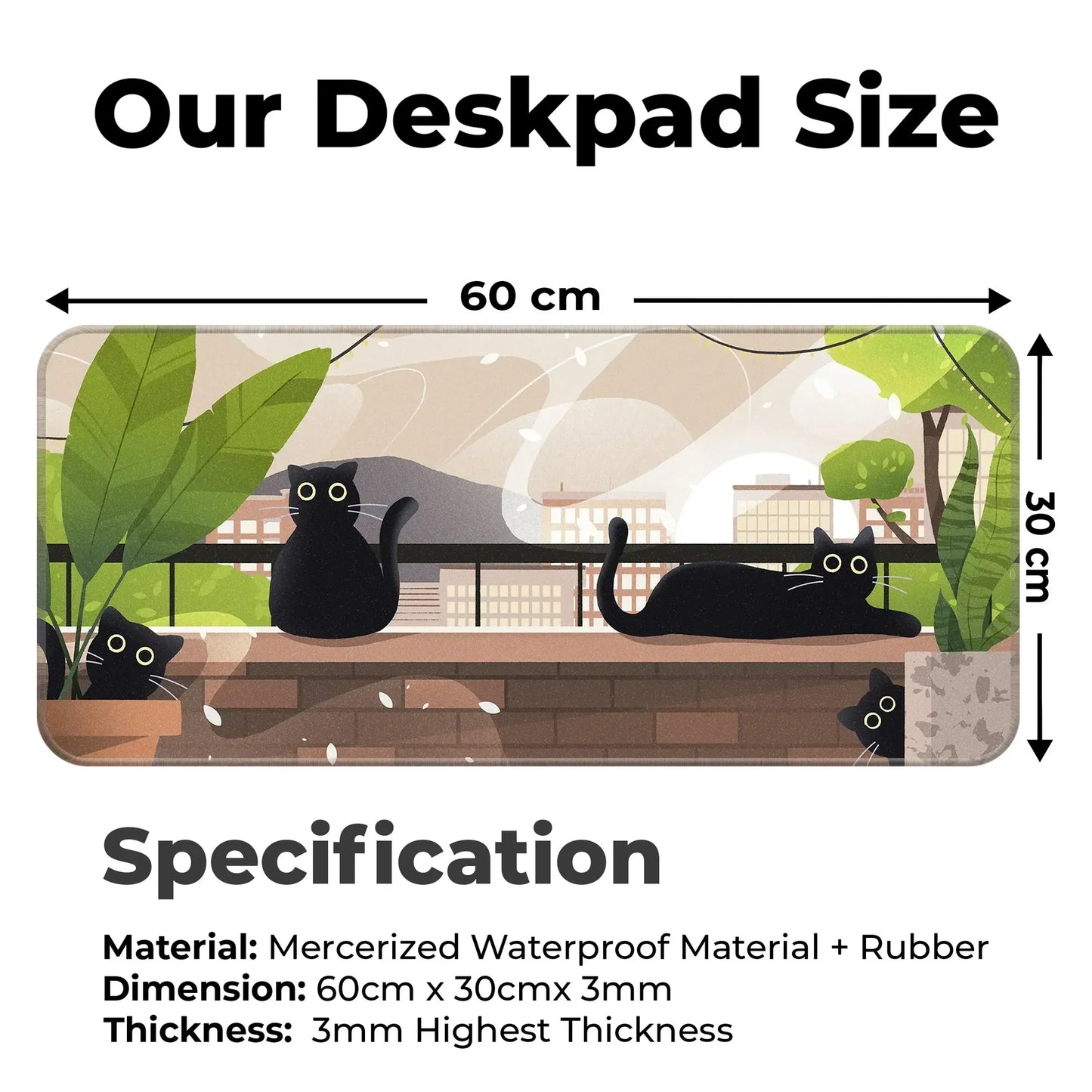 Relaxed Black Kittens - Green - XL Mousepad