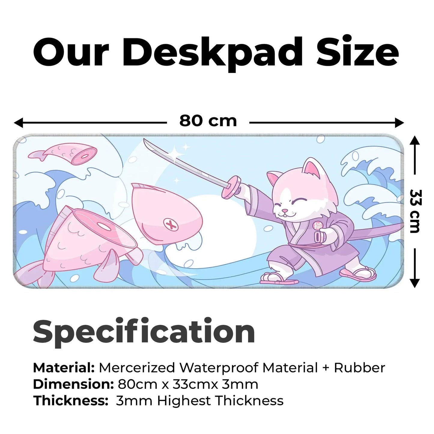 Japanese Cat - Blue - E-XL Mousepad