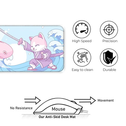 Japanese Cat - Blue - XL Mousepad