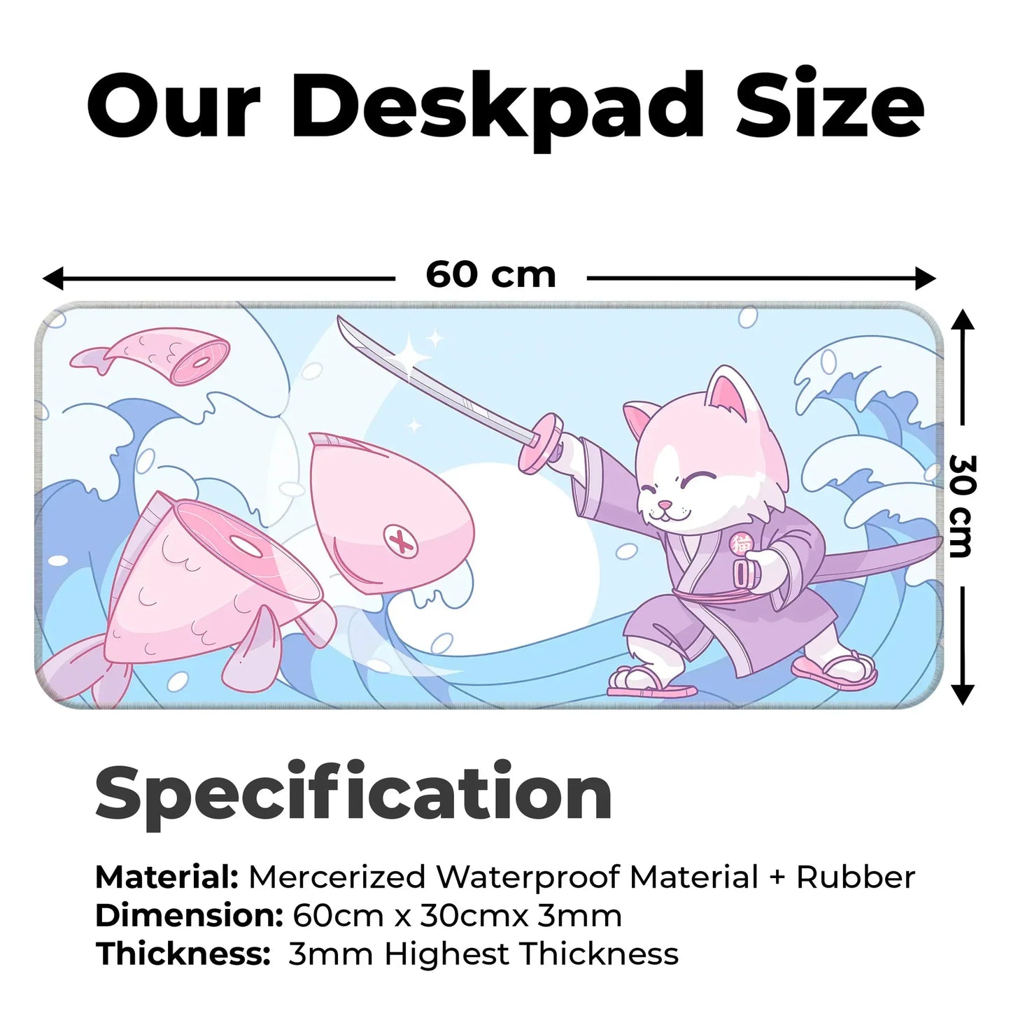 Japanese Cat - Blue - XL Mousepad