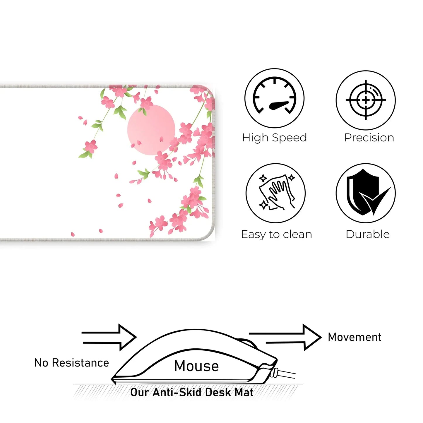 Sakura Petals Moon - White - E-XL Mousepad