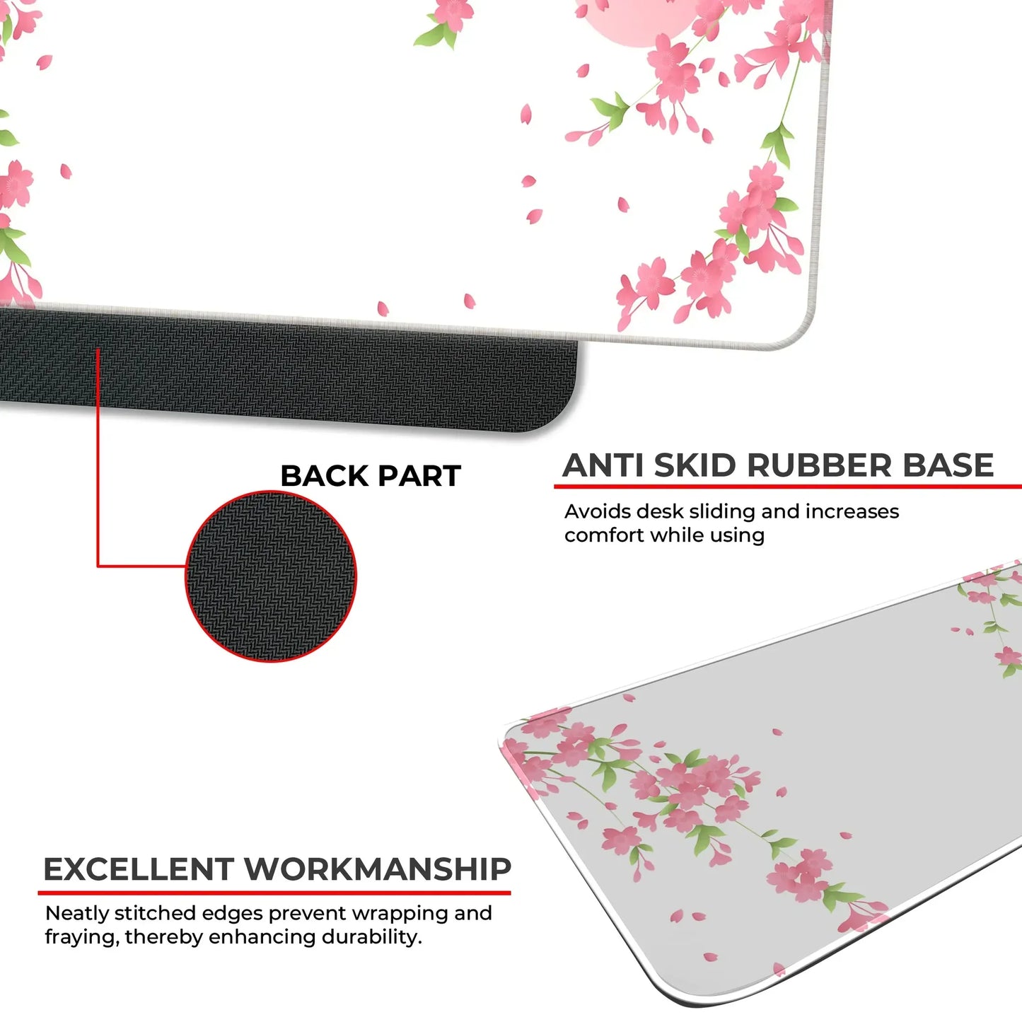 Sakura Petals Moon - White - XL Mousepad