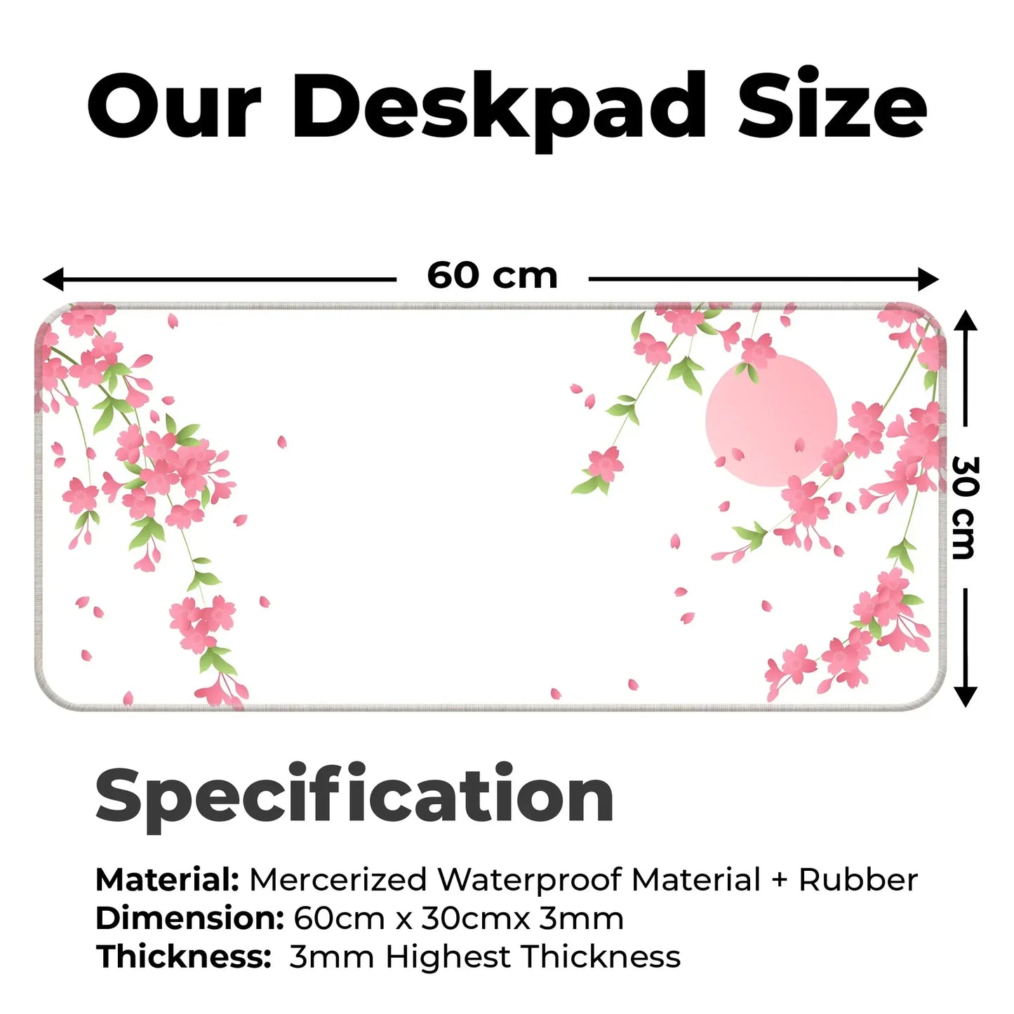 Sakura Petals Moon - White - XL Mousepad