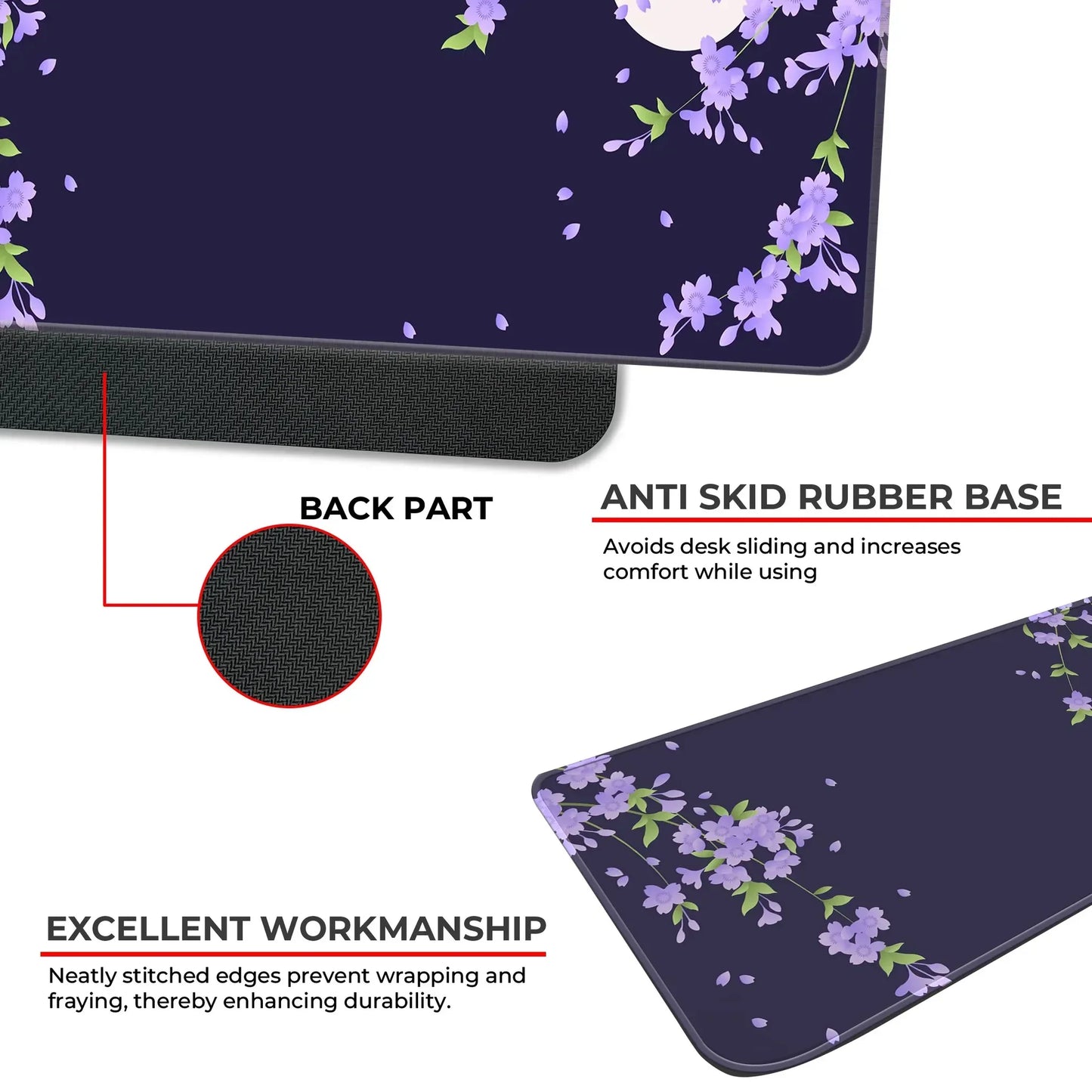 Sakura Petals Moon - Purple - XL Mousepad