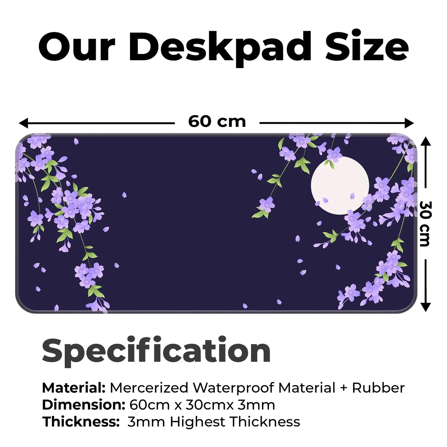 Sakura Petals Moon - Purple - XL Mousepad