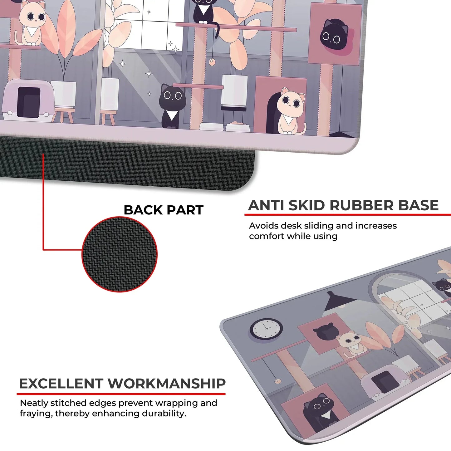 Relaxed Black Kittens - Lavender - XXL Mousepad