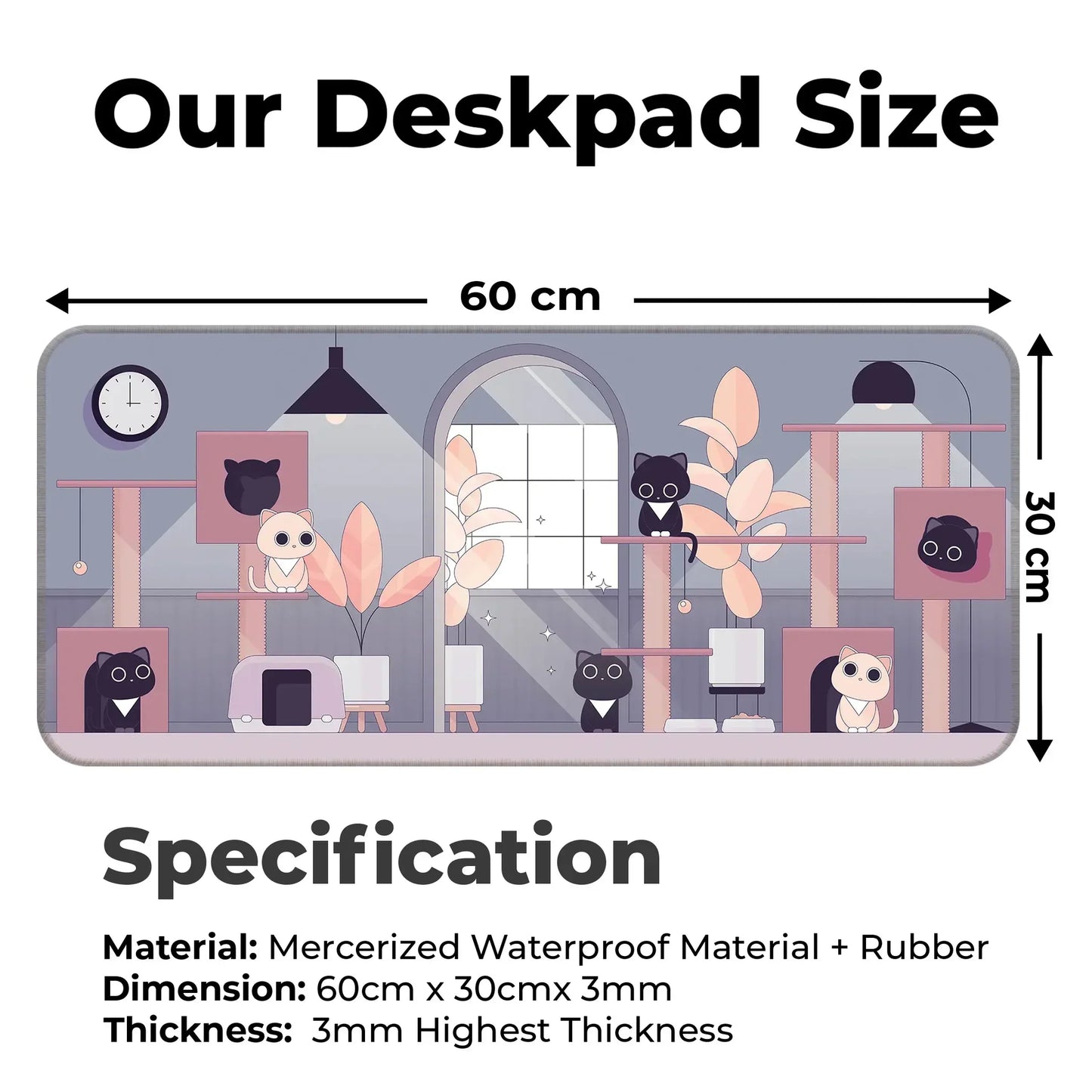 Relaxed Black Kittens - Lavender - XL Mousepad