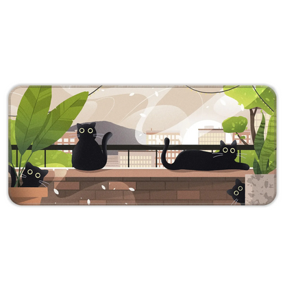 Relaxed Black Kittens - Green - XL Mousepad