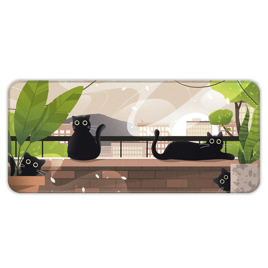 Relaxed Black Kittens - Green - XXL Mousepad