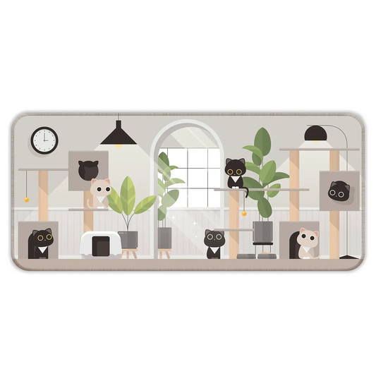 Playing Black Kittens - Grey - XL Mousepad