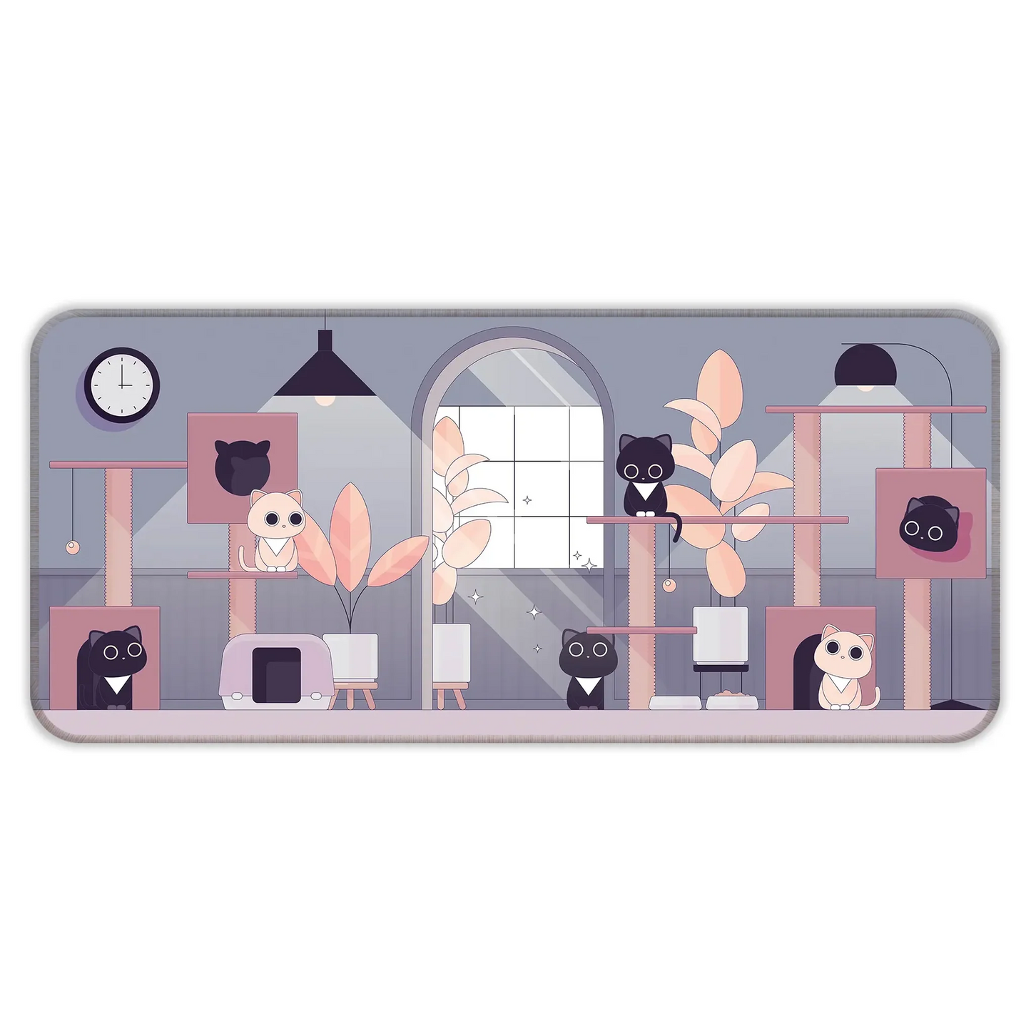 Relaxed Black Kittens - Lavender - XL Mousepad